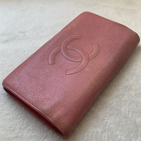 Authentic Chanel pink leather long wallet